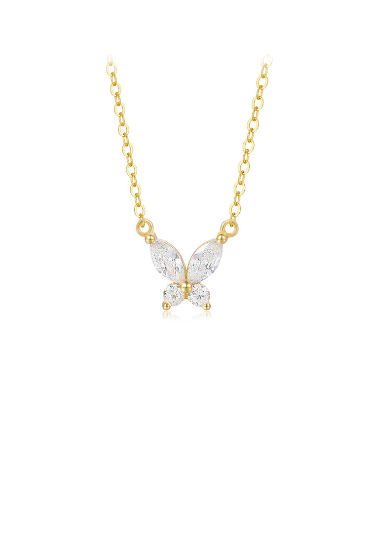 925 Sterling Silver Plated Gold Simple and Fashion Butterfly Pendant with Cubic Zirconia and Necklace - Luxurious Look