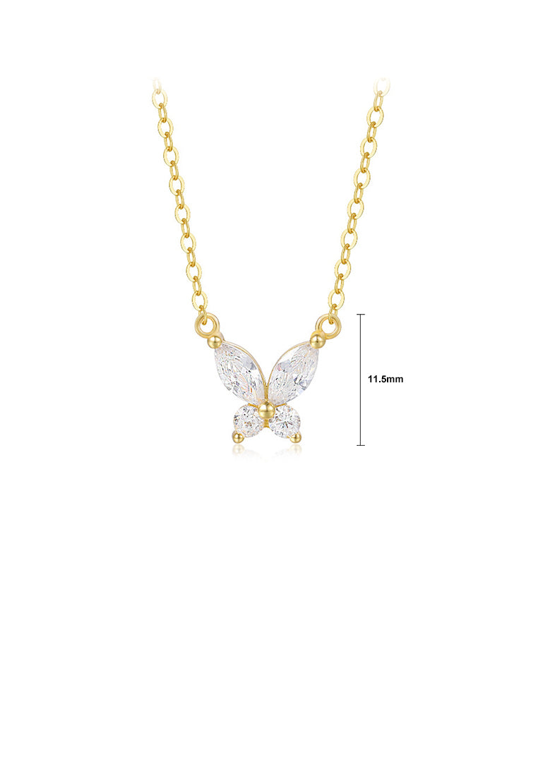 925 Sterling Silver Plated Gold Simple and Fashion Butterfly Pendant with Cubic Zirconia and Necklace - Luxurious Look