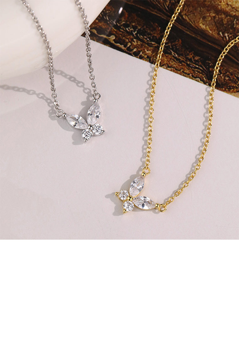 925 Sterling Silver Plated Gold Simple and Fashion Butterfly Pendant with Cubic Zirconia and Necklace - Luxurious Look