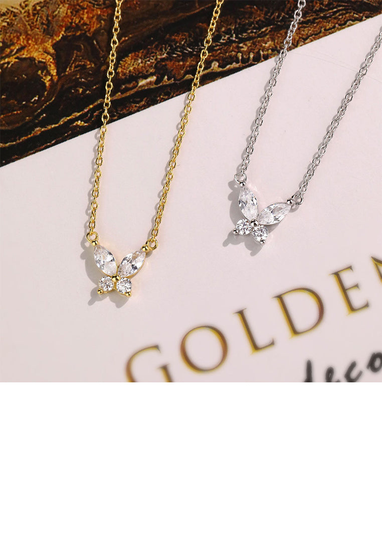 925 Sterling Silver Plated Gold Simple and Fashion Butterfly Pendant with Cubic Zirconia and Necklace - Luxurious Look