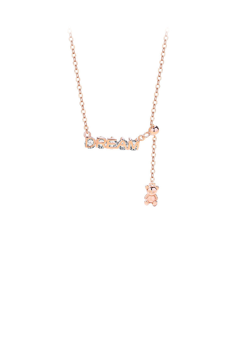 925 Sterling Silver Plated Rose Gold Fashion Cute Dream Tassel Bear Pendant with Cubic Zirconia and Necklace - Luxurious Look