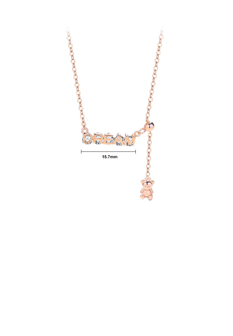 925 Sterling Silver Plated Rose Gold Fashion Cute Dream Tassel Bear Pendant with Cubic Zirconia and Necklace - Luxurious Look