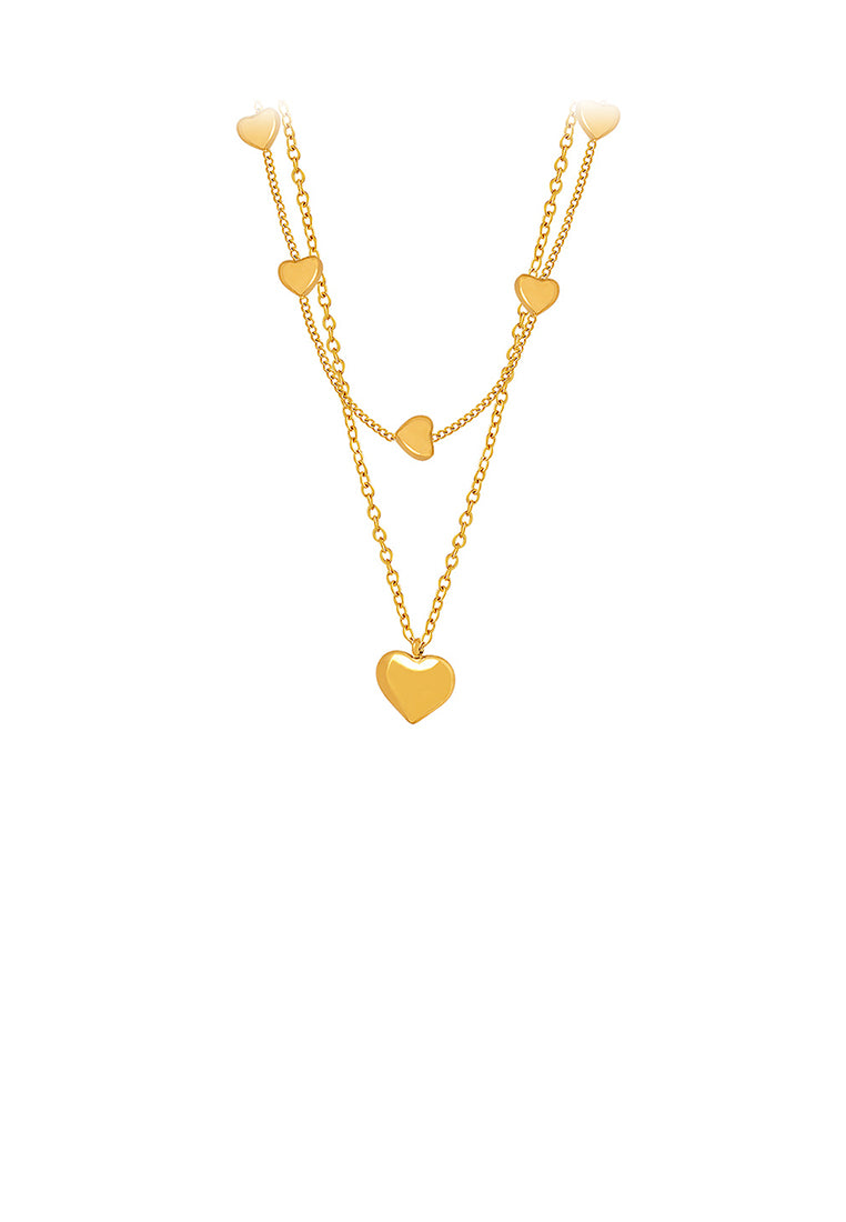 Fashion and Simple Plated Gold 316L Stainless Steel Heart-shaped Pendant with Double-layer Necklace
