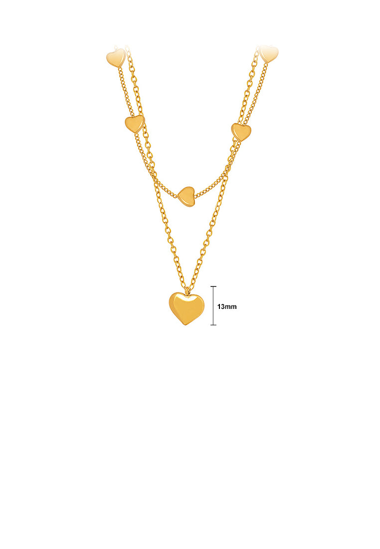 Fashion and Simple Plated Gold 316L Stainless Steel Heart-shaped Pendant with Double-layer Necklace