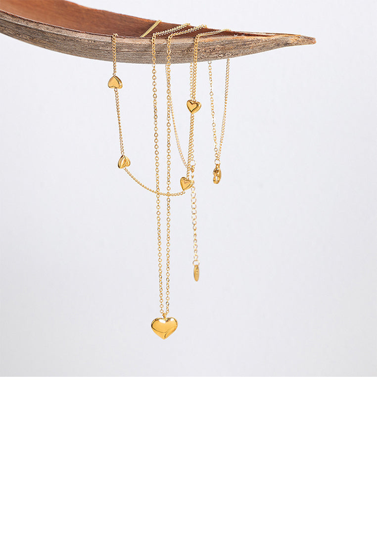 Fashion and Simple Plated Gold 316L Stainless Steel Heart-shaped Pendant with Double-layer Necklace