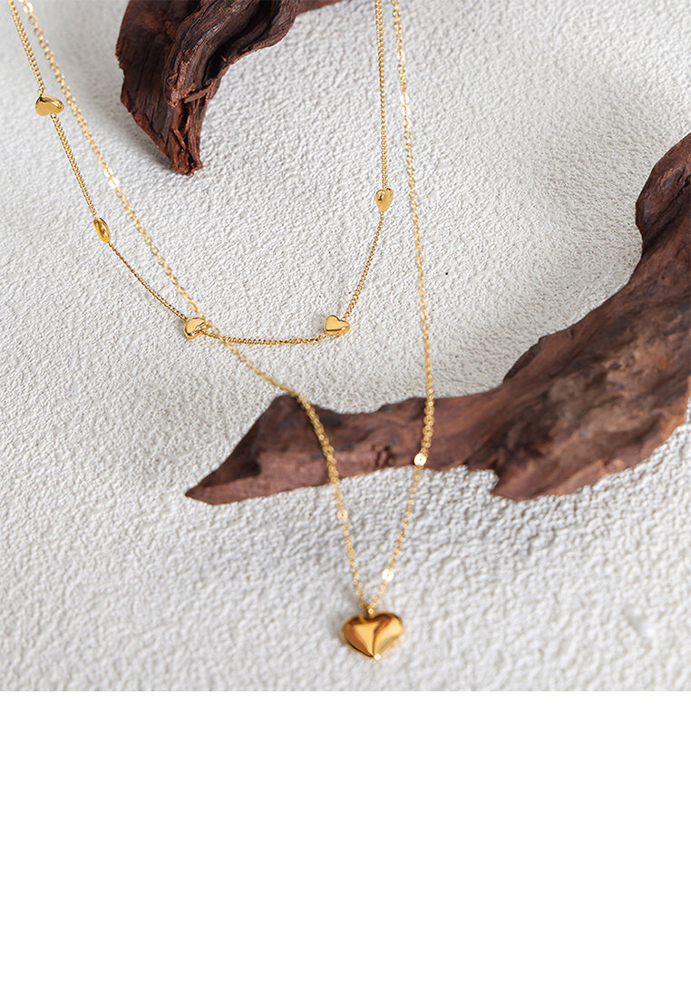 Fashion and Simple Plated Gold 316L Stainless Steel Heart-shaped Pendant with Double-layer Necklace