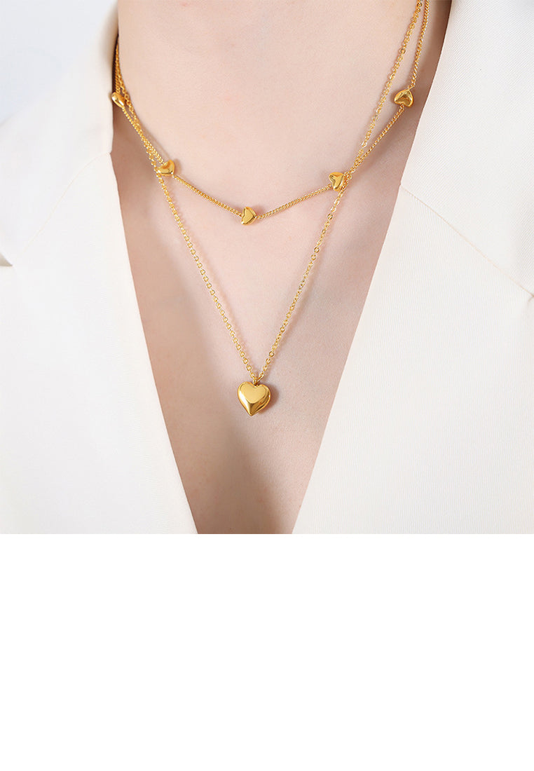 Fashion and Simple Plated Gold 316L Stainless Steel Heart-shaped Pendant with Double-layer Necklace