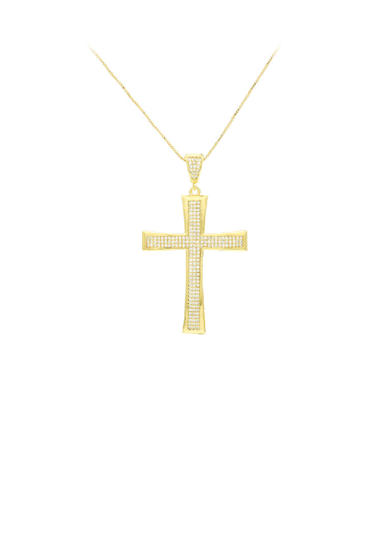 Fashion Simple Plated Gold Cross Pendant with White Cubic Zirconia and Necklace - Luxurious Look