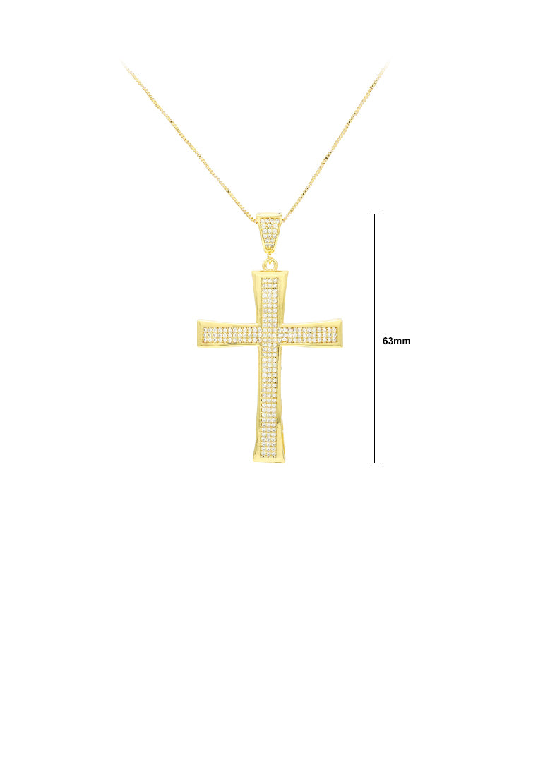 Fashion Simple Plated Gold Cross Pendant with White Cubic Zirconia and Necklace - Luxurious Look