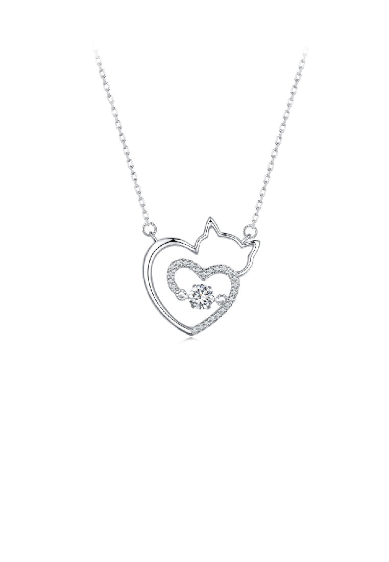 925 Sterling Silver Fashion Cute Hollow Cat Pendant with Cubic Zirconia and Necklace - Luxurious Look