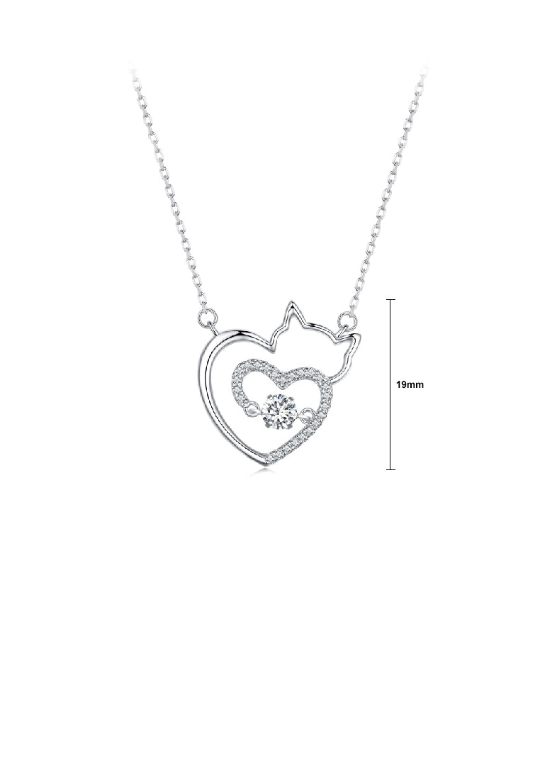 925 Sterling Silver Fashion Cute Hollow Cat Pendant with Cubic Zirconia and Necklace - Luxurious Look