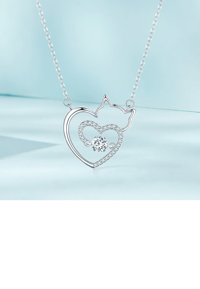 925 Sterling Silver Fashion Cute Hollow Cat Pendant with Cubic Zirconia and Necklace - Luxurious Look