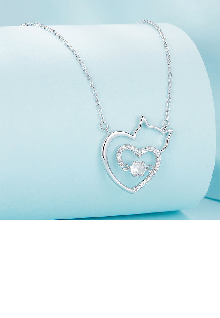 925 Sterling Silver Fashion Cute Hollow Cat Pendant with Cubic Zirconia and Necklace - Luxurious Look