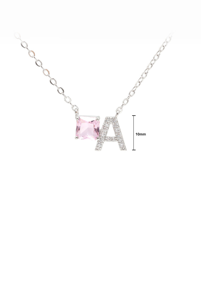 Fashion Simple Alphabet A Geometric Cube Pendant with Pink Cubic Zirconia and Necklace - Luxurious Look - Vibrant Color