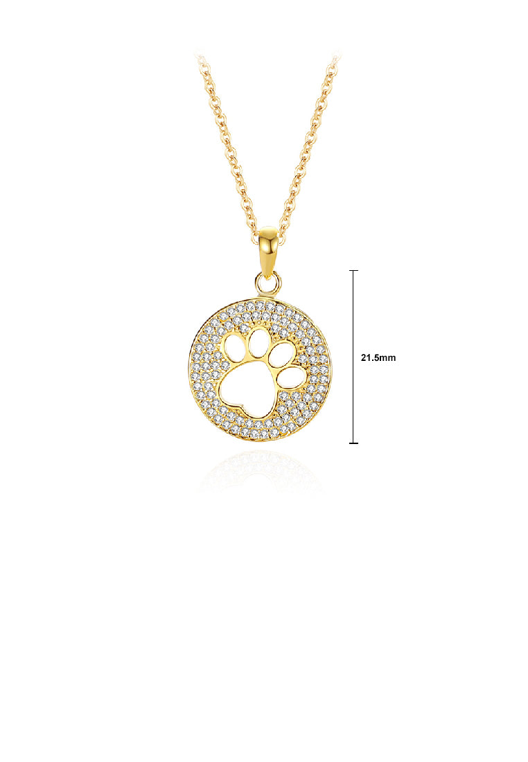 925 Sterling Silver Plated Gold Fashion Brilliant Hollow Cat Claw Geometric Round Pendant with Cubic Zirconia and Necklace - Luxurious Look