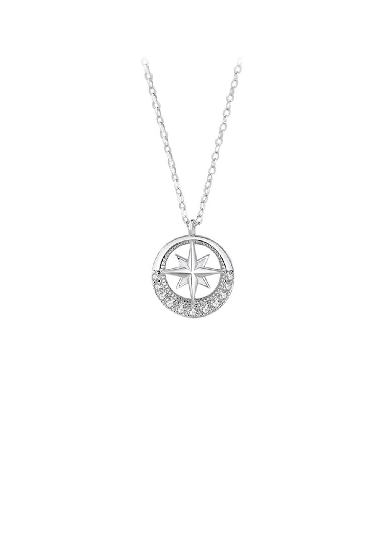 925 Sterling Silver Fashion Temperament Eight-pointed Star Hollow Round Couple Pendant with Cubic Zirconia and Necklace - Luxurious Look