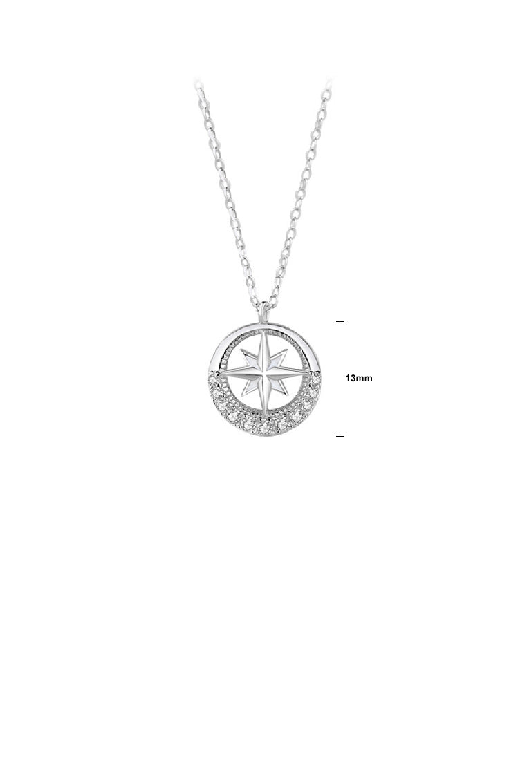 925 Sterling Silver Fashion Temperament Eight-pointed Star Hollow Round Couple Pendant with Cubic Zirconia and Necklace - Luxurious Look