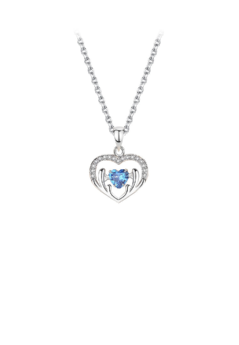925 Sterling Silver Fashion Simple Antler Heart Pendant with Cubic Zirconia and Necklace - Luxurious Look