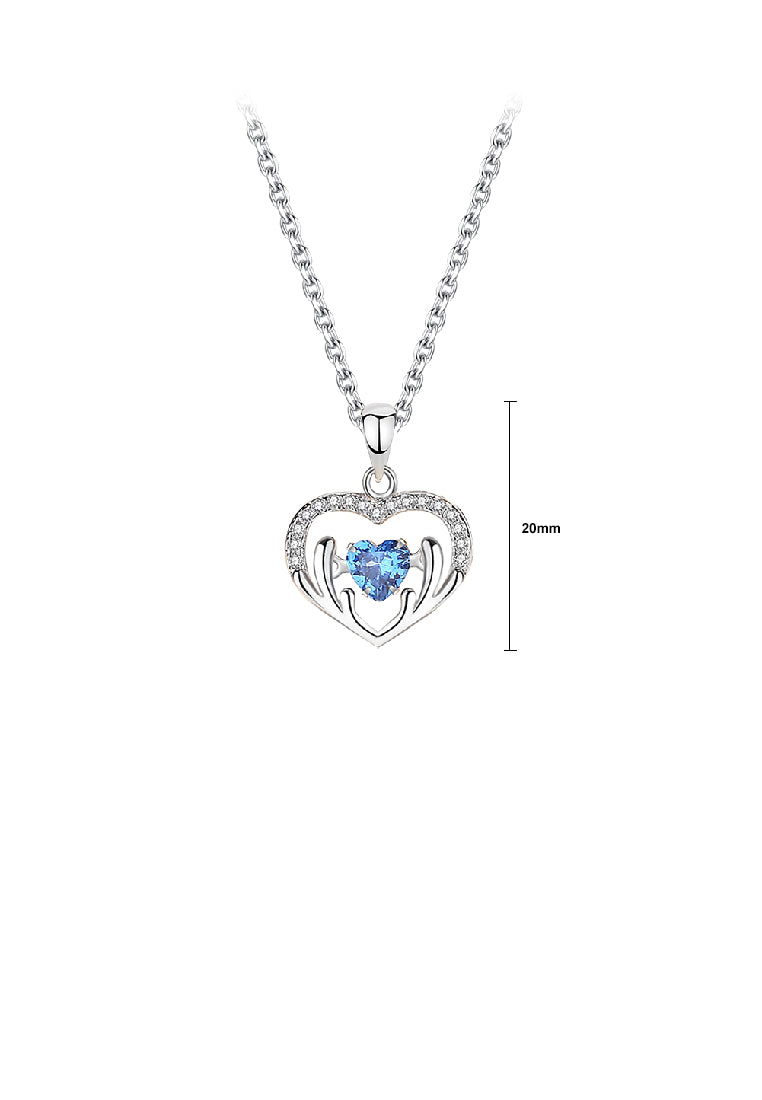 925 Sterling Silver Fashion Simple Antler Heart Pendant with Cubic Zirconia and Necklace - Luxurious Look