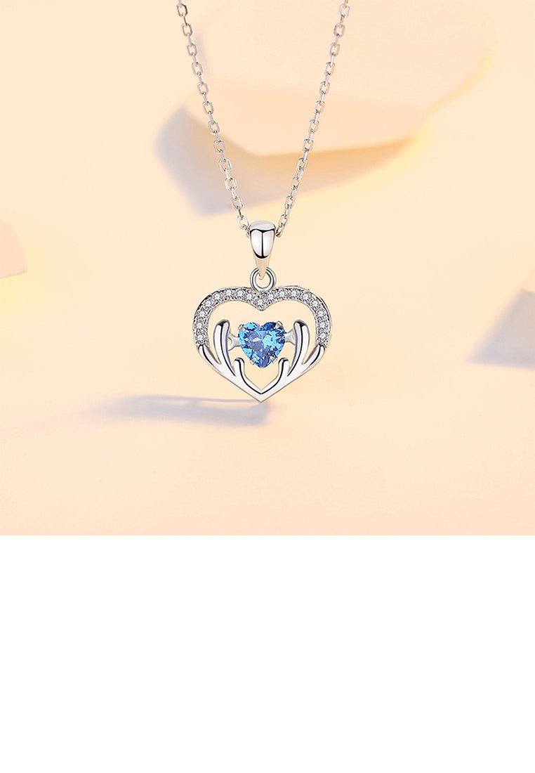 925 Sterling Silver Fashion Simple Antler Heart Pendant with Cubic Zirconia and Necklace - Luxurious Look