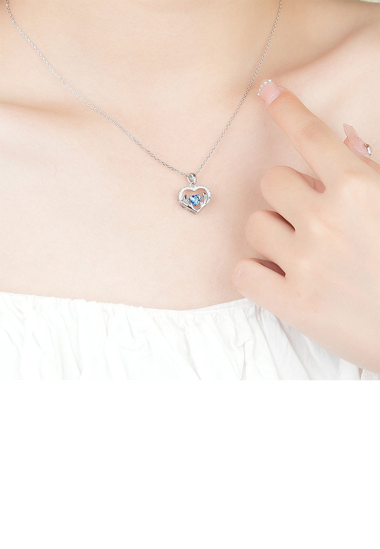 925 Sterling Silver Fashion Simple Antler Heart Pendant with Cubic Zirconia and Necklace - Luxurious Look