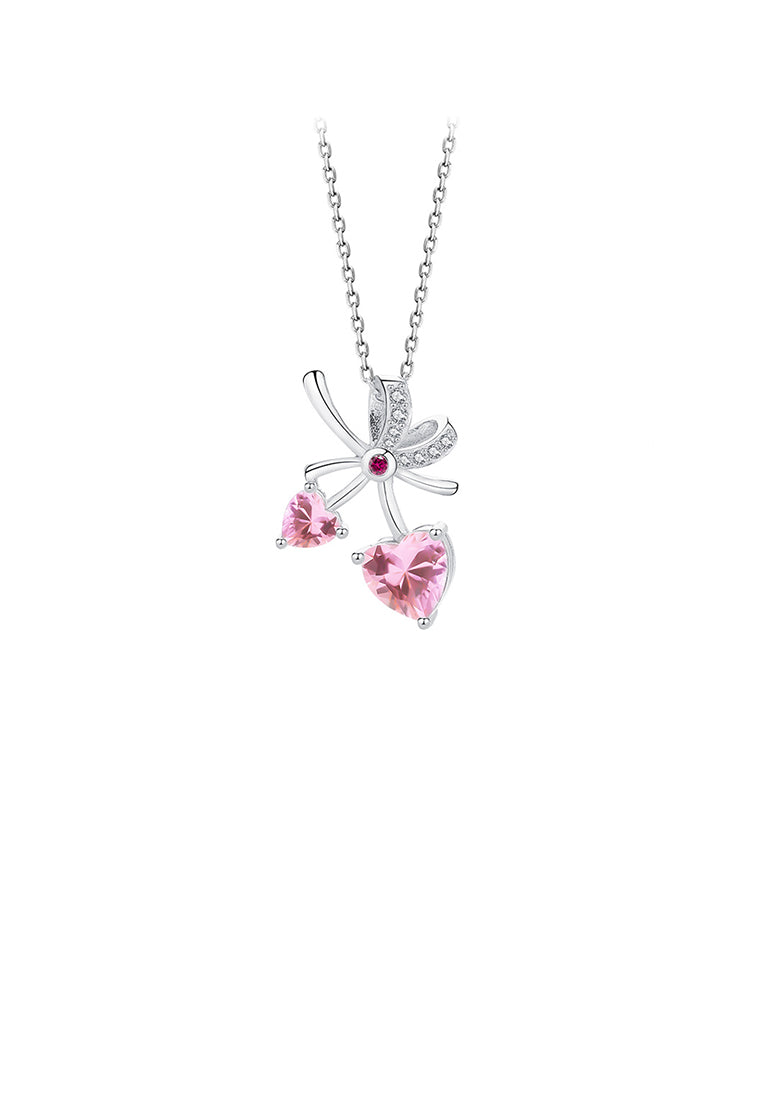925 Sterling Silver Fashion Sweet Cherry Pendant with Pink Cubic Zirconia and Necklace - Luxurious Look - Vibrant Color