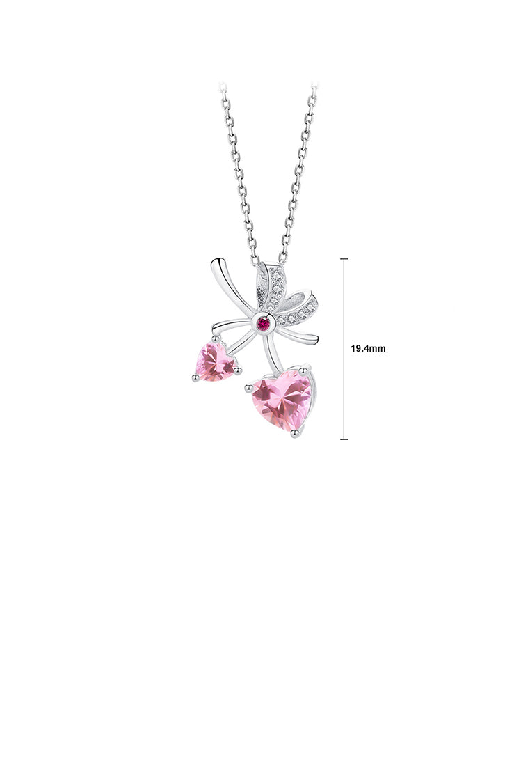 925 Sterling Silver Fashion Sweet Cherry Pendant with Pink Cubic Zirconia and Necklace - Luxurious Look - Vibrant Color
