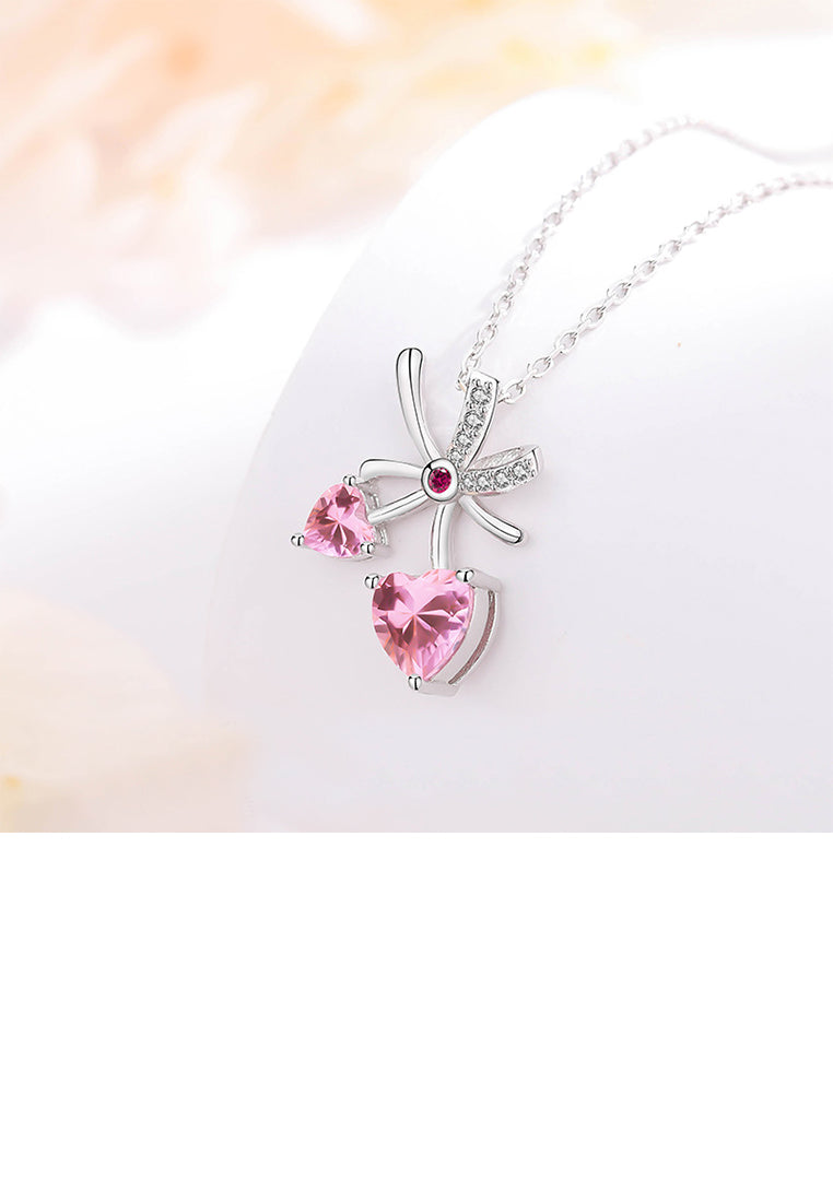 925 Sterling Silver Fashion Sweet Cherry Pendant with Pink Cubic Zirconia and Necklace - Luxurious Look - Vibrant Color