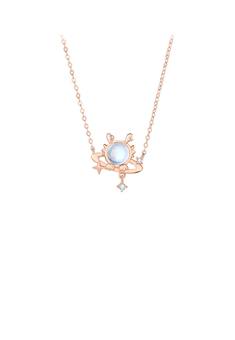 925 Sterling Silver Plated Rose Gold Fashion Creative Planet Dragon Moonstone Pendant with Cubic Zirconia and Necklace - Luxurious Look