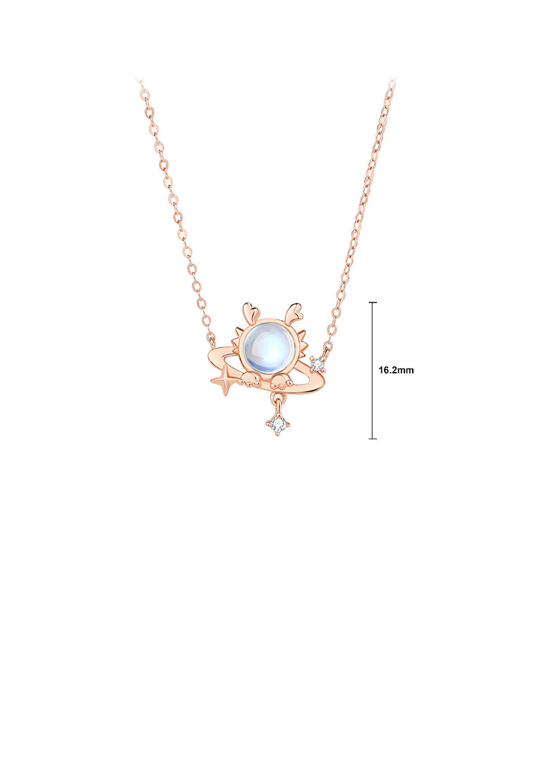 925 Sterling Silver Plated Rose Gold Fashion Creative Planet Dragon Moonstone Pendant with Cubic Zirconia and Necklace - Luxurious Look