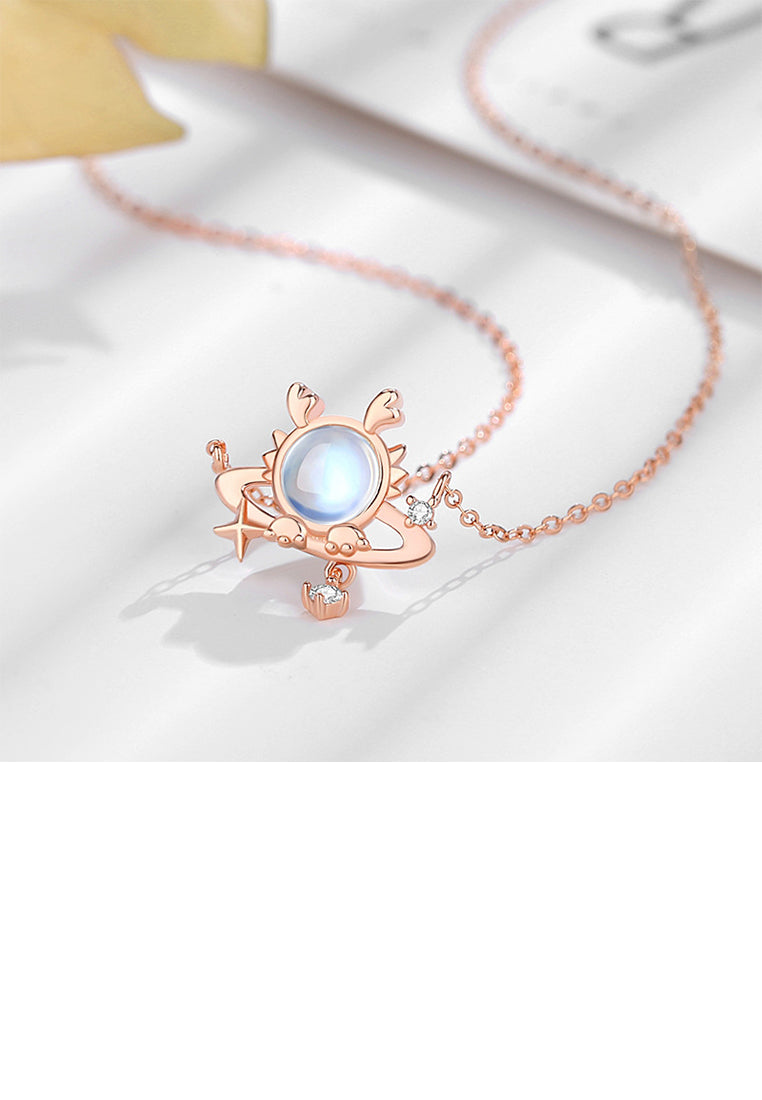 925 Sterling Silver Plated Rose Gold Fashion Creative Planet Dragon Moonstone Pendant with Cubic Zirconia and Necklace - Luxurious Look