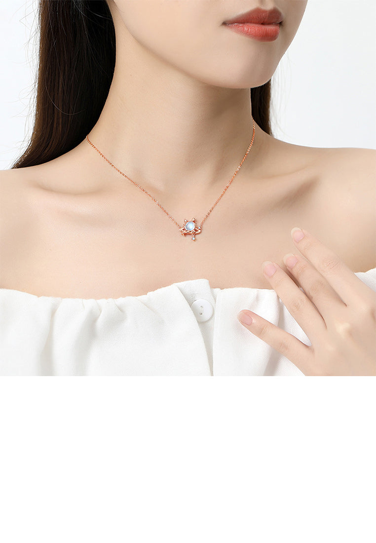 925 Sterling Silver Plated Rose Gold Fashion Creative Planet Dragon Moonstone Pendant with Cubic Zirconia and Necklace - Luxurious Look