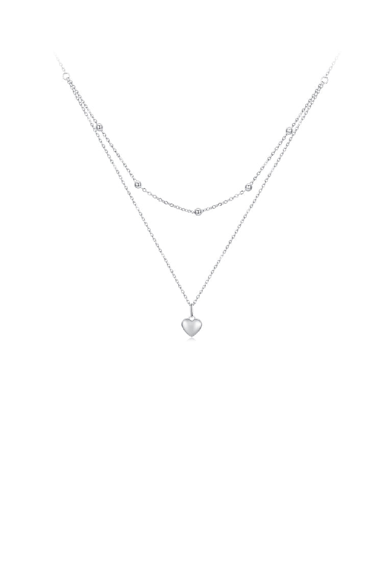 925 Sterling Silver Fashion Simple Heart Pendant with Double Layer Necklace