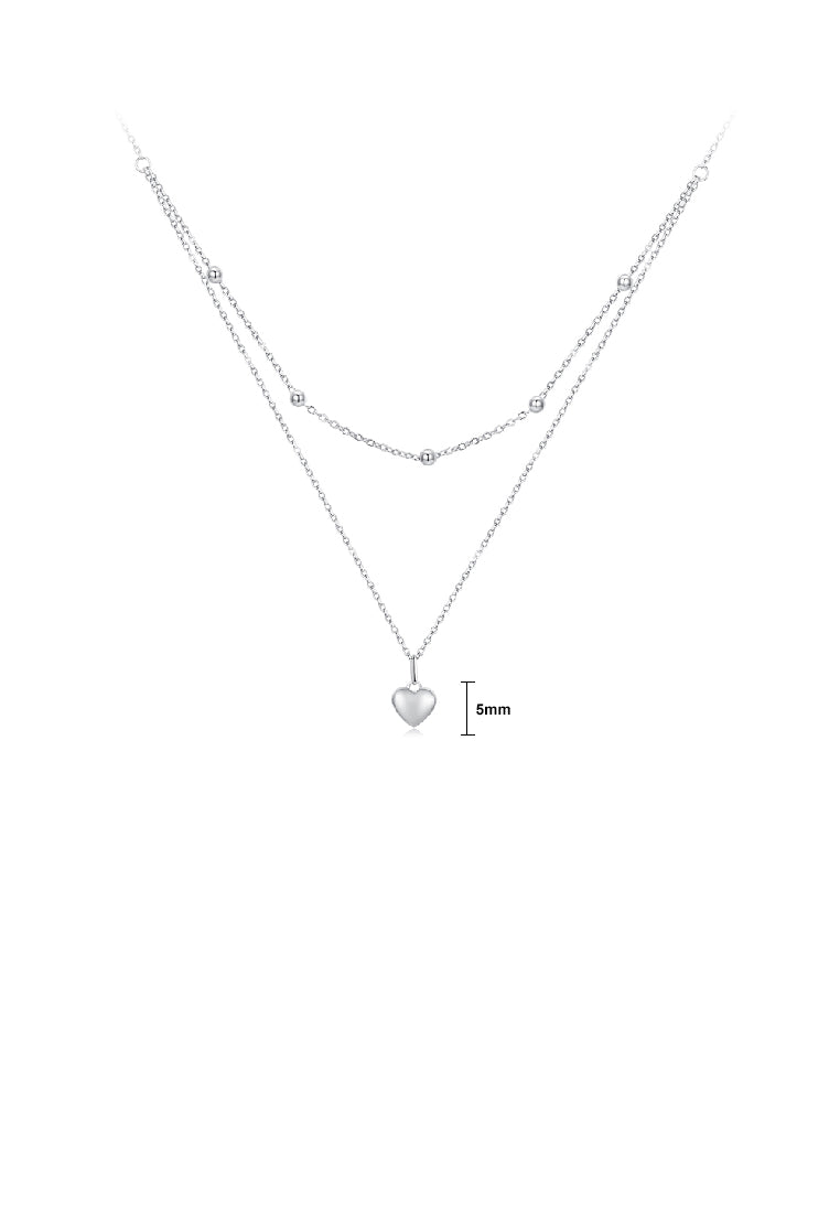 925 Sterling Silver Fashion Simple Heart Pendant with Double Layer Necklace
