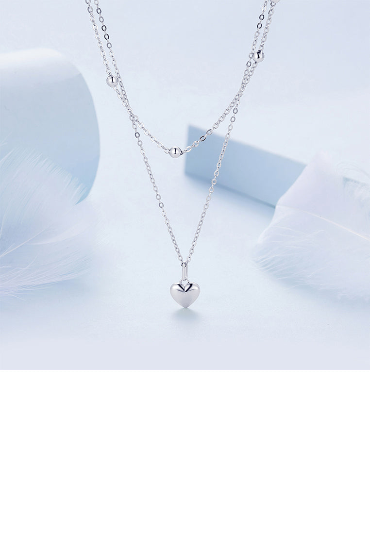 925 Sterling Silver Fashion Simple Heart Pendant with Double Layer Necklace