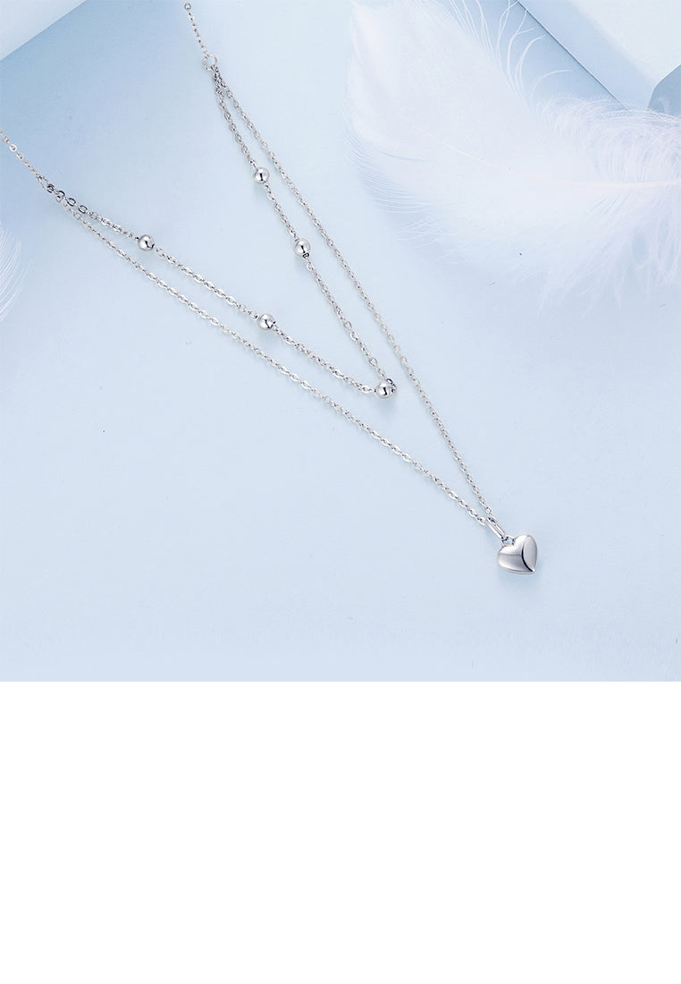 925 Sterling Silver Fashion Simple Heart Pendant with Double Layer Necklace