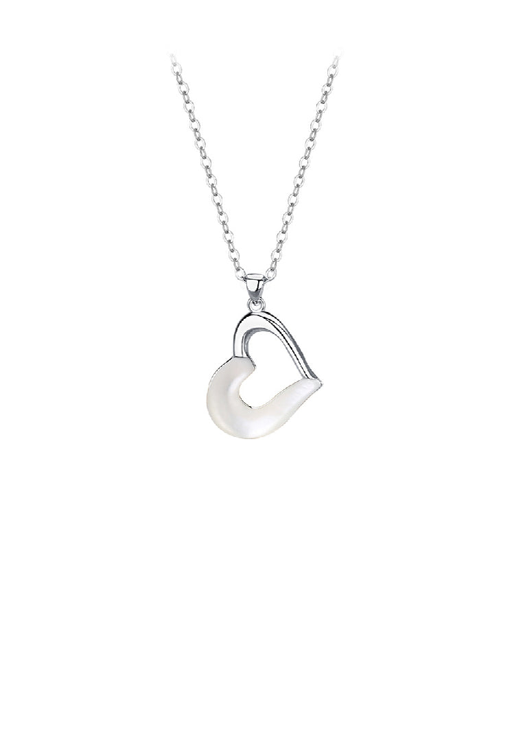 925 Sterling Silver Simple Fashion Hollow Heart Shape Mother-of-Pearl Pendant with Necklace