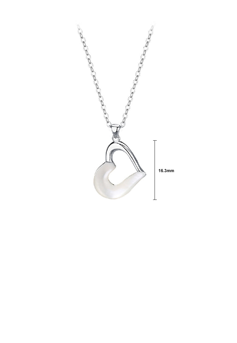 925 Sterling Silver Simple Fashion Hollow Heart Shape Mother-of-Pearl Pendant with Necklace