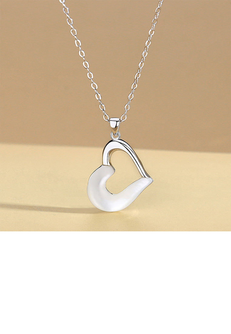 925 Sterling Silver Simple Fashion Hollow Heart Shape Mother-of-Pearl Pendant with Necklace