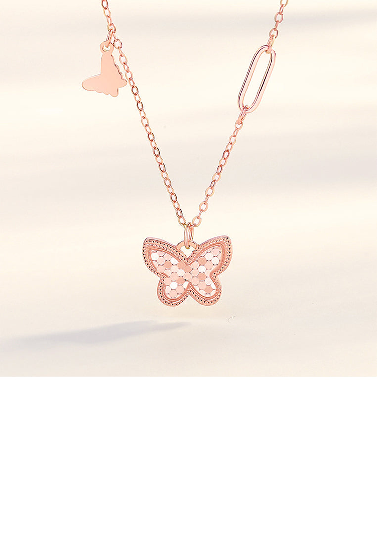925 Sterling Silver Plated Rose Gold Fashion Temperament Butterfly Sparkling Pendant with Necklace