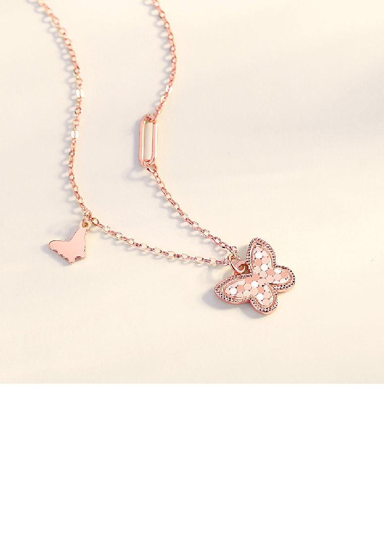 925 Sterling Silver Plated Rose Gold Fashion Temperament Butterfly Sparkling Pendant with Necklace