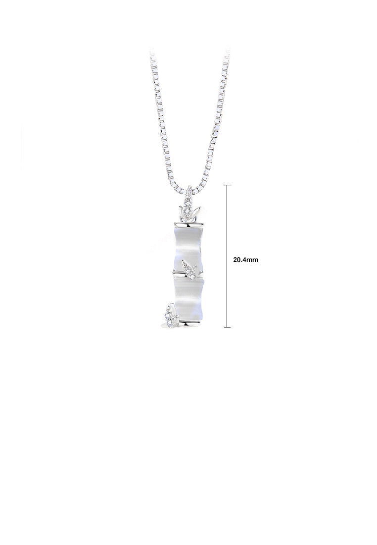 925 Sterling Silver Simple Vintage Bamboo Imitation Opal Pendant with Cubic Zirconia and Necklace - Luxurious Look