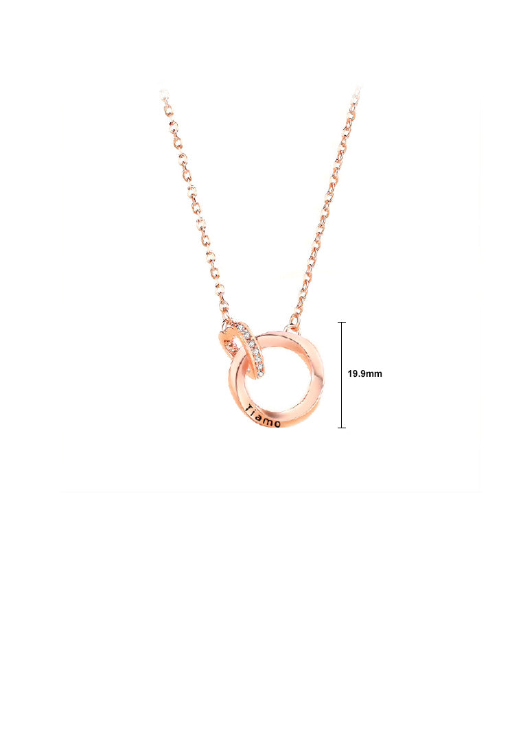 925 Sterling Silver Plated Rose Gold Fashion Romantic Heart-Shaped Mobius Double Ring Pendant with Cubic Zirconia and Necklace - Luxurious Look