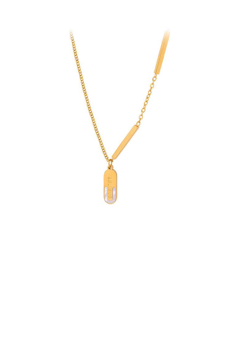 Simple and Fashion Plated Gold 316L Stainless Steel Geometric Oval Pendant with Necklace