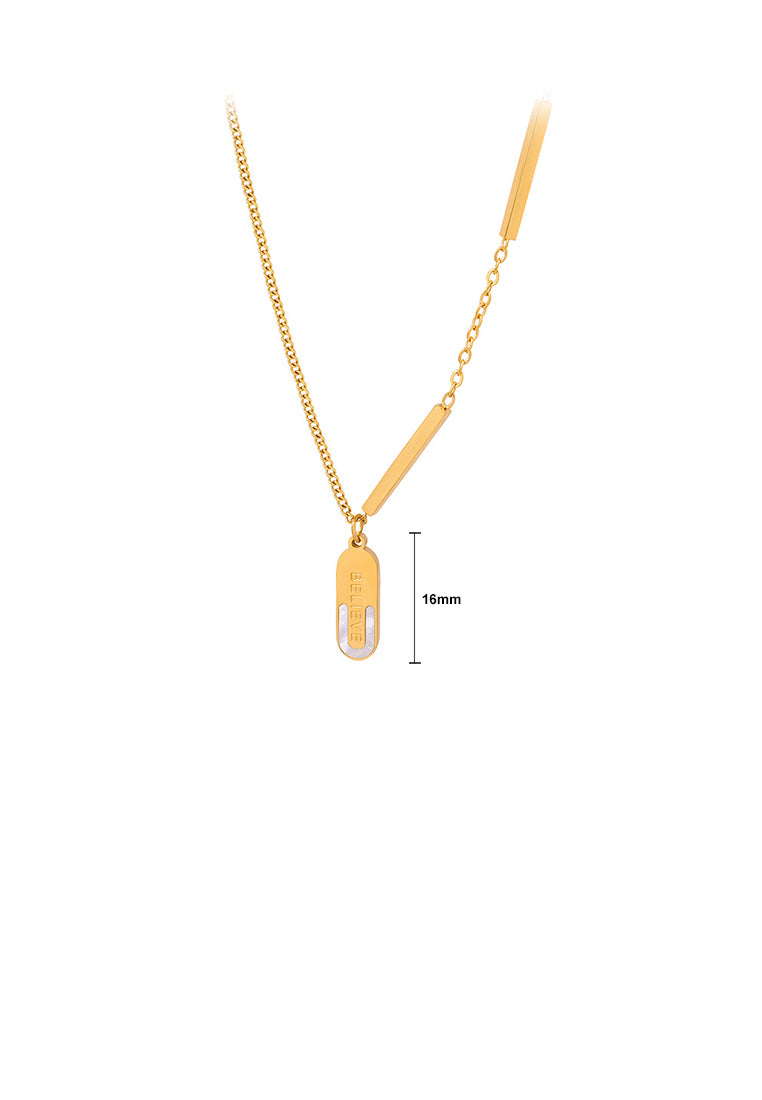 Simple and Fashion Plated Gold 316L Stainless Steel Geometric Oval Pendant with Necklace