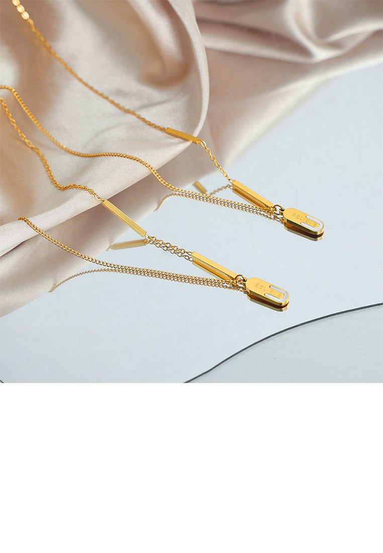 Simple and Fashion Plated Gold 316L Stainless Steel Geometric Oval Pendant with Necklace