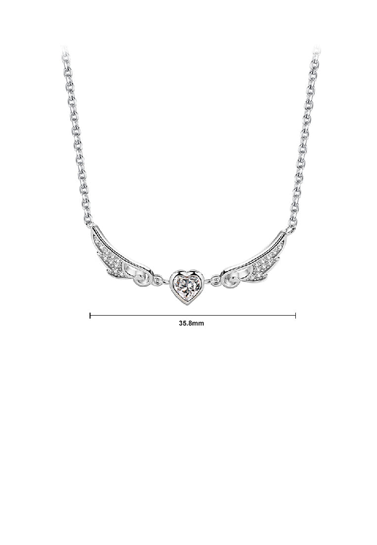925 Sterling Silver Fashion Temperament Angel Wing Heart Pendant with Cubic Zirconia and Necklace - Luxurious Look