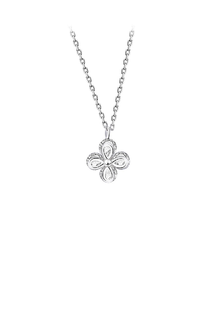 925 Sterling Silver Simple Fashion Four-leafed Clover Pendant with Cubic Zirconia and Necklace - Luxurious Look