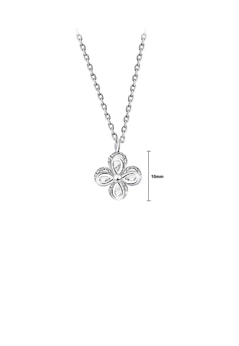 925 Sterling Silver Simple Fashion Four-leafed Clover Pendant with Cubic Zirconia and Necklace - Luxurious Look