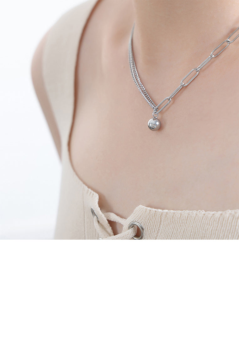 Simple and Fashion 316L Stainless Steel Ball Bead Geometric Pendant with Necklace